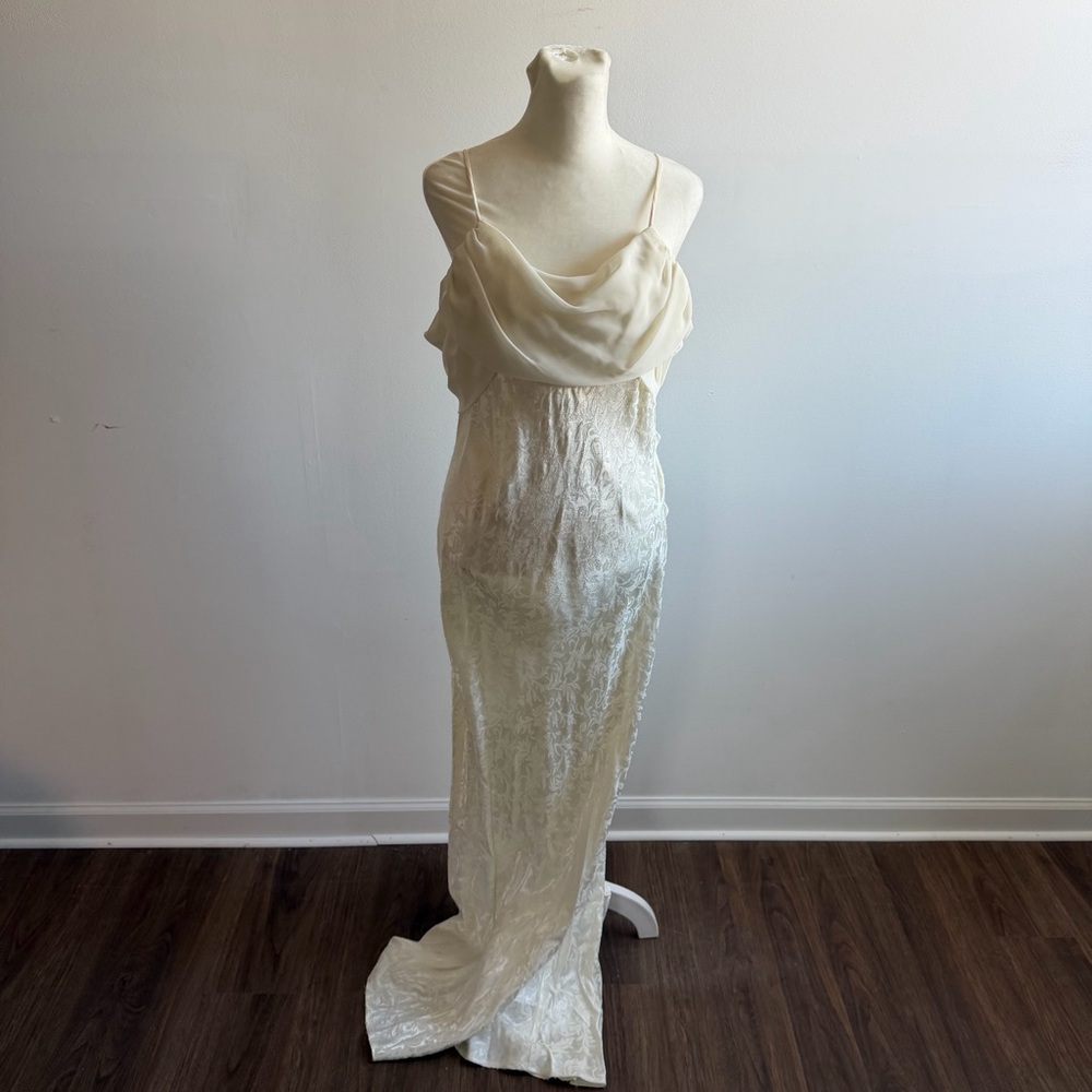 Vintage Bridal Elegant Ivory Slip Dress with Draped Cowl Neck